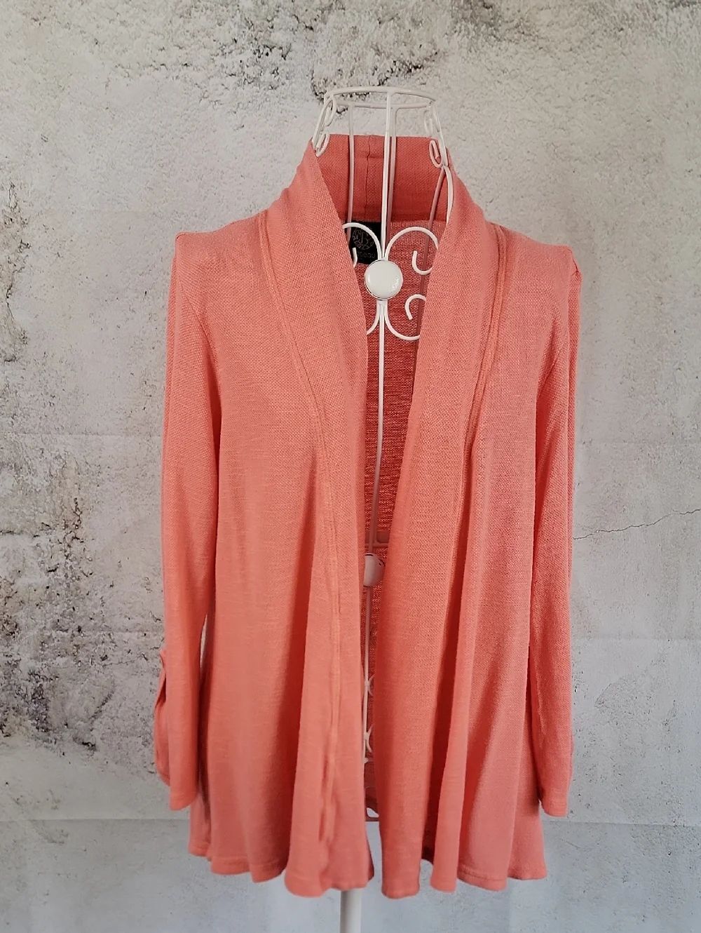 Bobeau Coral Pink Open-Front Shawl Collar  Sweater Womens Size L (Runs Small)